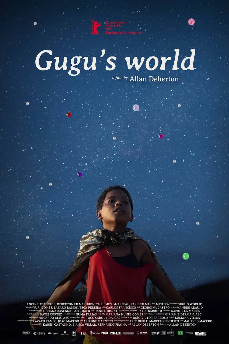 Cartaz de Feito Pipa com o menino de capa vermelha sob o céu estrelado, case HOUSECULTURA